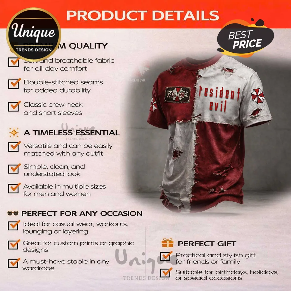 Resident Evil Distressed Split Design T-Shirt Resident Evil Distressed Split Design T-Shirt