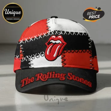 Rolling Stones Tongue Logo Patchwork Embroidered Baseball Cap Iconic Rock Band