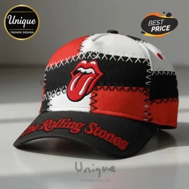 Rolling Stones Tongue Logo Patchwork Embroidered Baseball Cap Iconic Rock Band