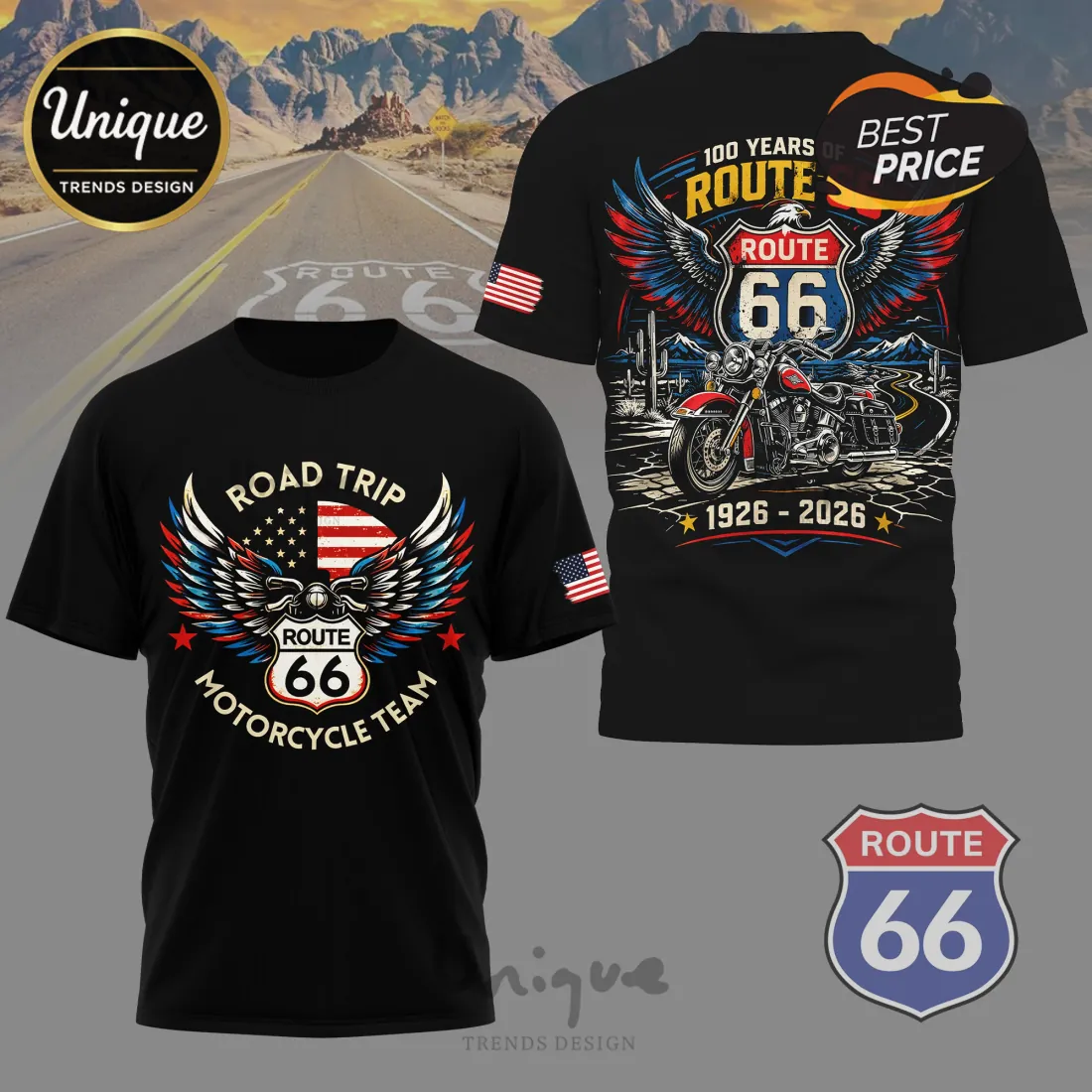 Route 66 100 Year Anniversary Motorcycle T-Shirt Route 66 100 Year Anniversary Motorcycle T-Shirt