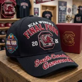Black baseball cap with red, white embroidered NCAA Women's Final Four 2026 South Carolina Gamecocks logo, Phoenix patch!