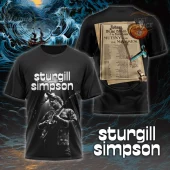 Black Sturgill Simpson tee with white name, B&W guitar pic, and back graphic 'MUTINY for THE MASSES' 2026 tour dates!