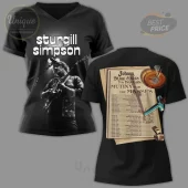 Black V-neck tee, Sturgill Simpson concert graphic, 'Johnny Blue Skies & The Dark Clouds Mutiny for the Masses' retro 2026 tour dates poster!