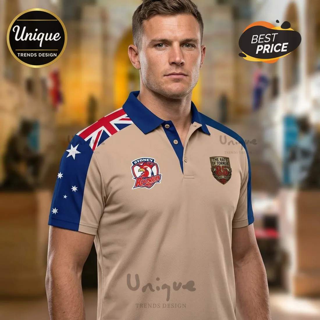 Sydney Roosters Rats of Tobruk 85th Anniversary Memorial ANZAC Polo Shirt Sydney Roosters Rats of Tobruk 85th Anniversary Memorial ANZAC Polo Shirt