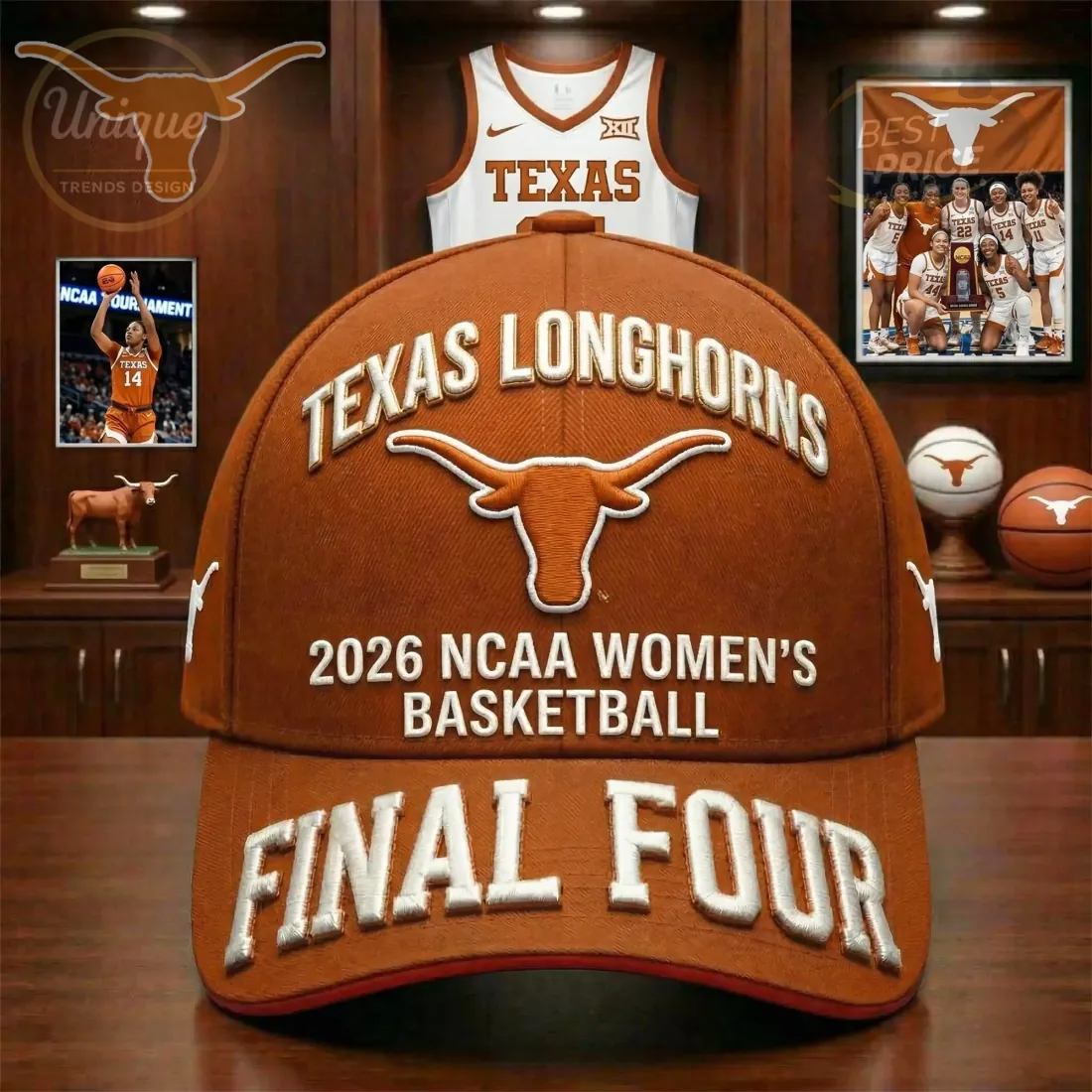 Texas Longhorns 2026 NCAA Women’s Final Four Premium Embroidered Baseball Cap Texas Longhorns 2026 NCAA Women’s Final Four Premium Embroidered Baseball Cap