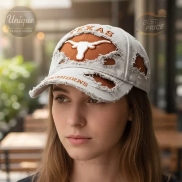 Texas Longhorns Distressed Embroidered Logo Adjustable Baseball Cap Texas Longhorns Distressed Embroidered Logo Adjustable Baseball Cap