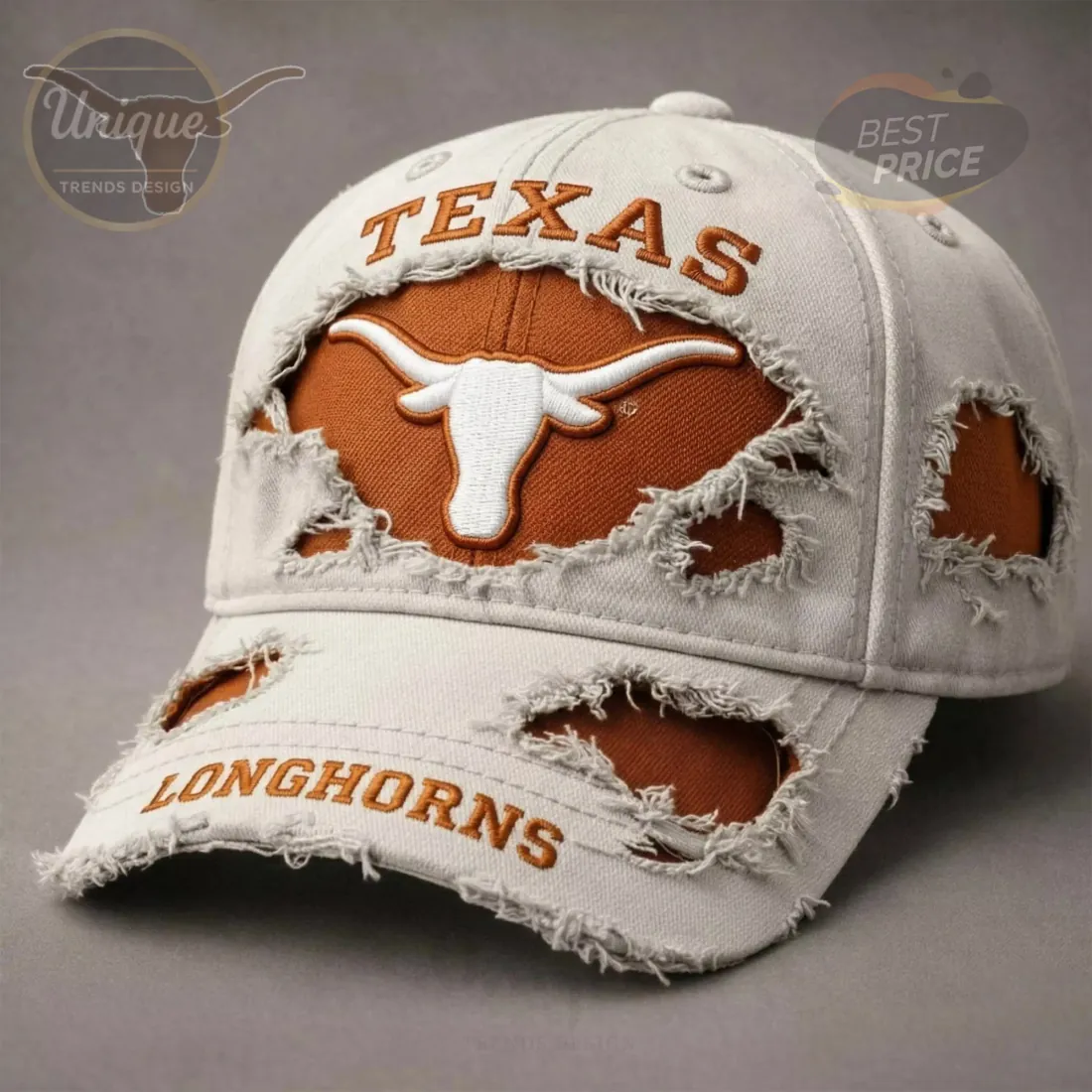 Texas Longhorns Distressed Embroidered Logo Adjustable Baseball Cap Texas Longhorns Distressed Embroidered Logo Adjustable Baseball Cap