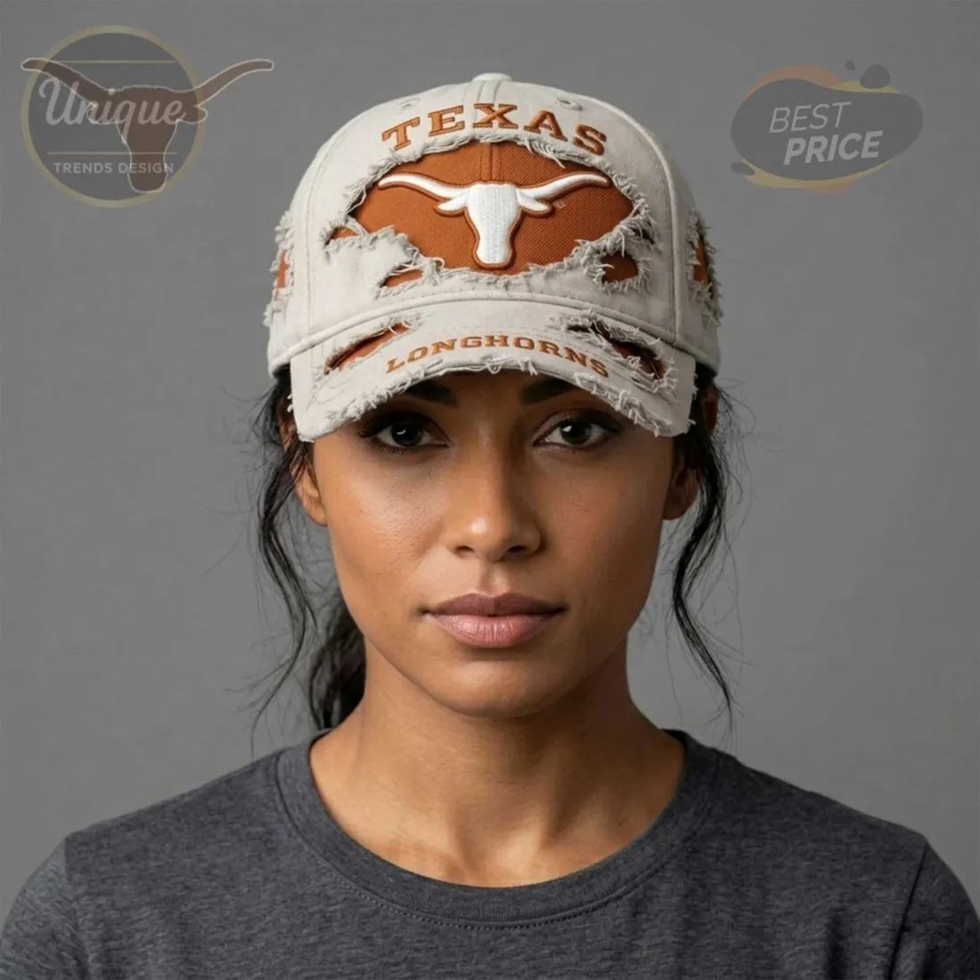 Texas Longhorns Distressed Embroidered Logo Adjustable Baseball Cap Texas Longhorns Distressed Embroidered Logo Adjustable Baseball Cap