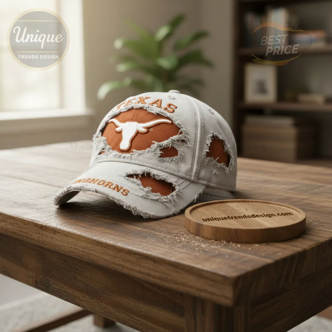 Texas Longhorns Distressed Embroidered Logo Adjustable Baseball Cap