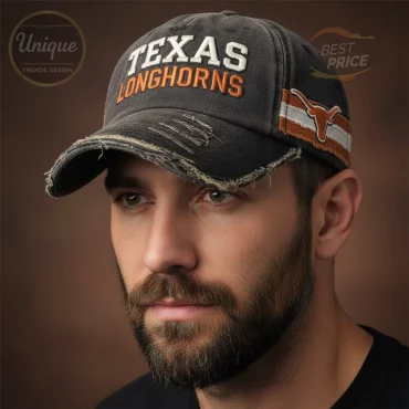 Texas Longhorns Distressed Vintage Washed Embroidered Logo Baseball Cap