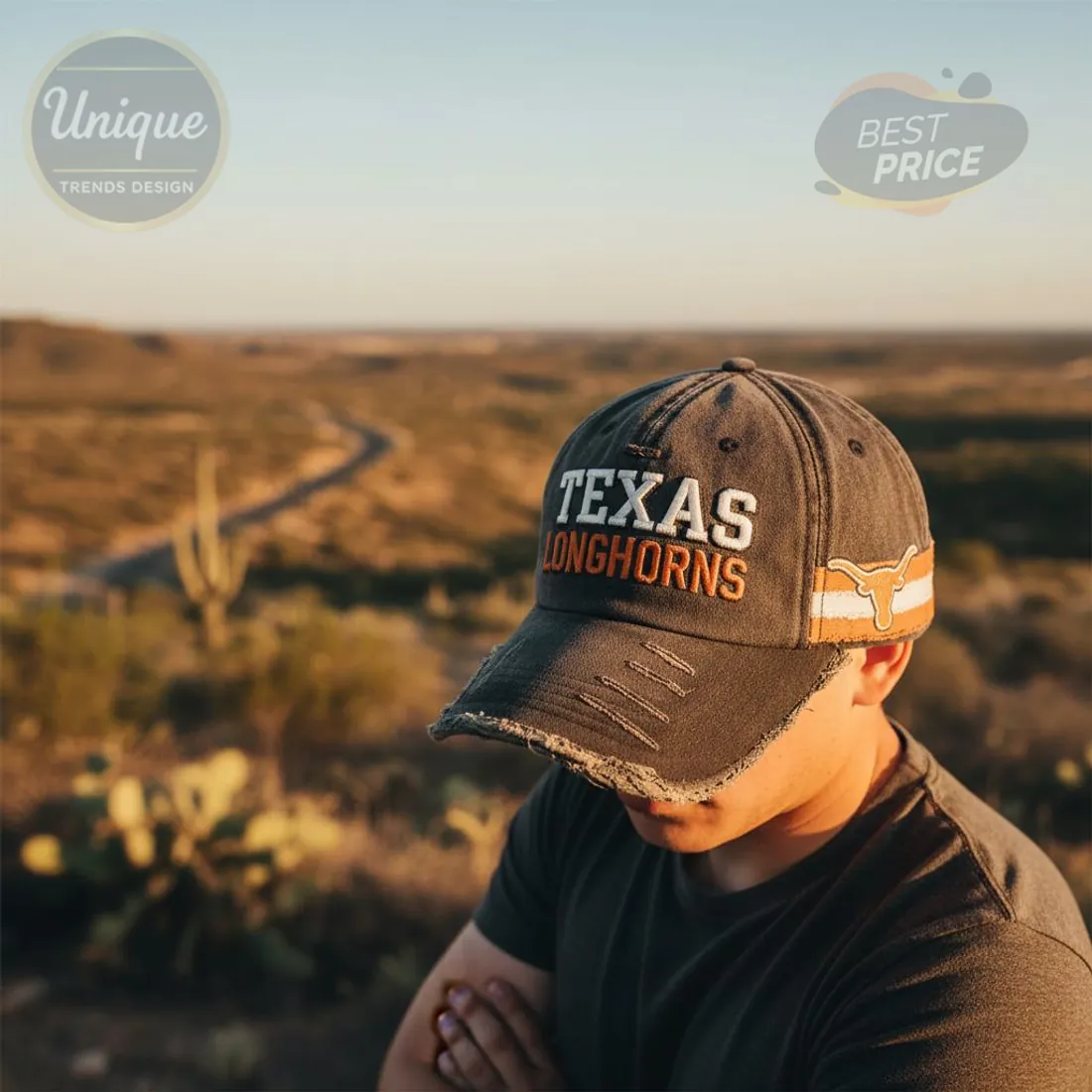 Texas Longhorns Distressed Vintage Washed Embroidered Logo Baseball Cap Texas Longhorns Distressed Vintage Washed Embroidered Logo Baseball Cap