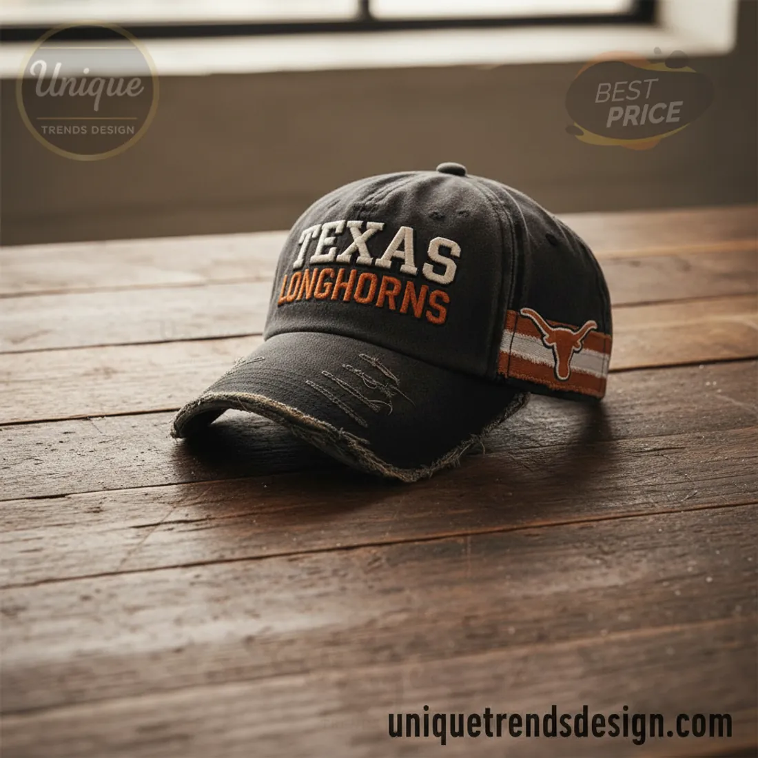 Texas Longhorns Distressed Vintage Washed Embroidered Logo Baseball Cap