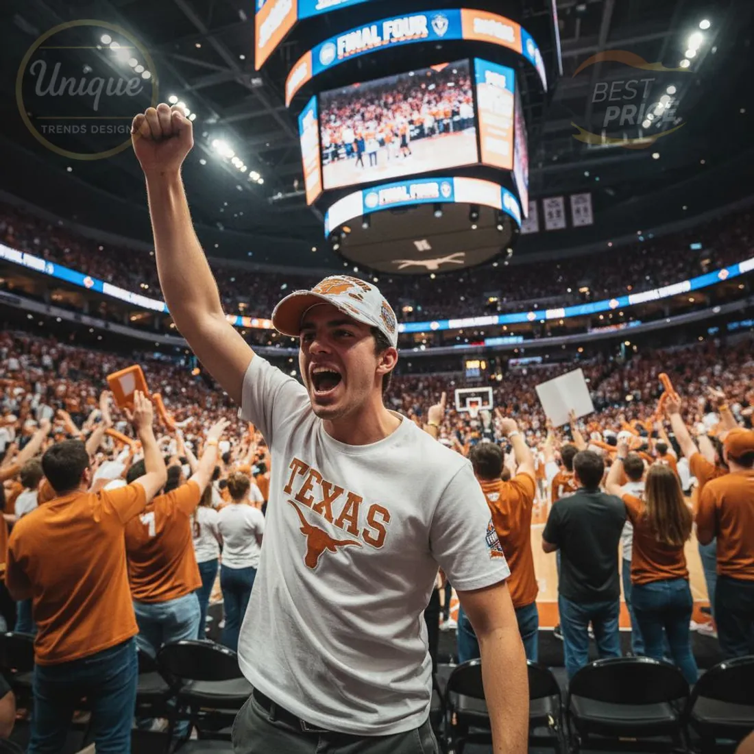 Texas Longhorns Final Four NCAA Distressed White Embroidered Baseball Cap Texas Longhorns Final Four NCAA Distressed White Embroidered Baseball Cap