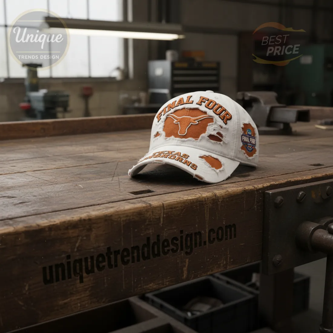 Texas Longhorns Final Four NCAA Distressed White Embroidered Baseball Cap