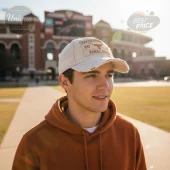 Distressed cream baseball cap with burnt orange Texas Longhorns 20 Final Four logo!