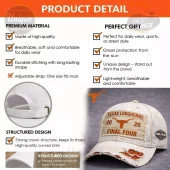 Distressed cream baseball cap with orange Texas Longhorns 20 26 Final Four text, vintage style with frayed brim!