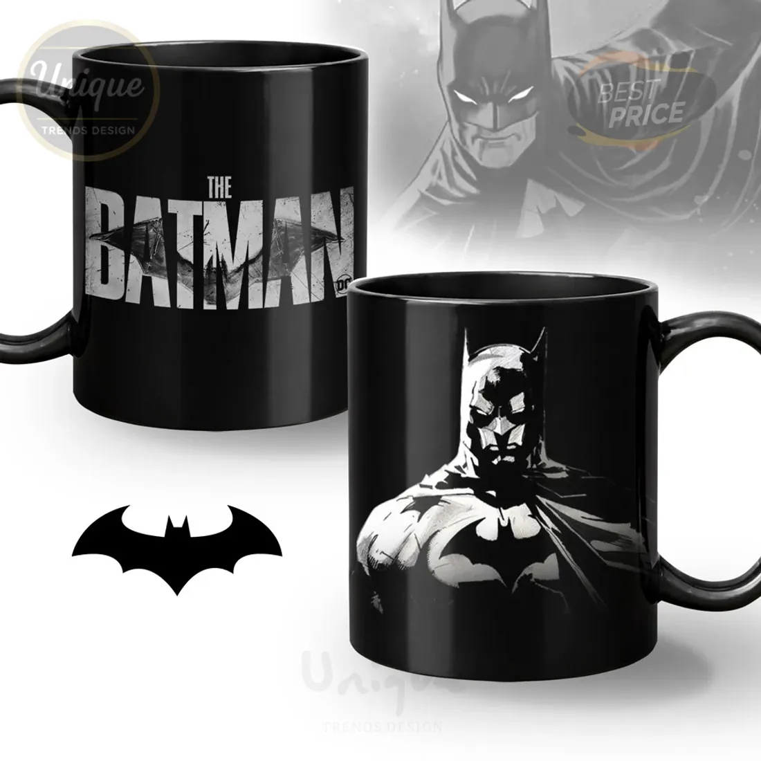 The Batman Movie Logo & Character Art Premium Black Mug The Batman Movie Logo & Character Art Premium Black Mug