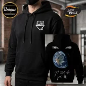 Black hoodie with The Neighbourhood house logo on the front and a planet Earth graphic with signatures on the back!