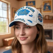 White distressed Final Four Ucla Bruins baseball cap, blue and gold lettering, college sports fan style!