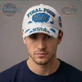 White distressed baseball cap with blue and yellow 'FINAL FOUR Ucla UCLA BRUINS' text!