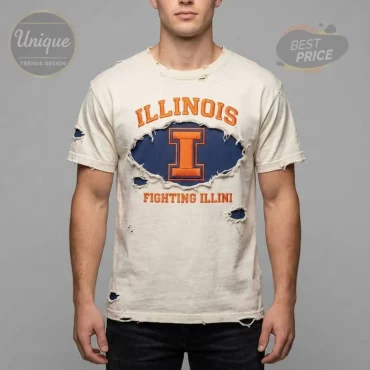 University of Illinois Fighting Illini Distressed Vintage Embroidered T-Shirt
