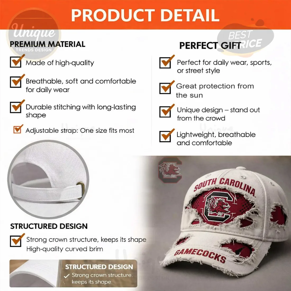 USC Gamecocks Vintage Distressed Embroidered Fan Gear Baseball Cap USC Gamecocks Vintage Distressed Embroidered Fan Gear Baseball Cap