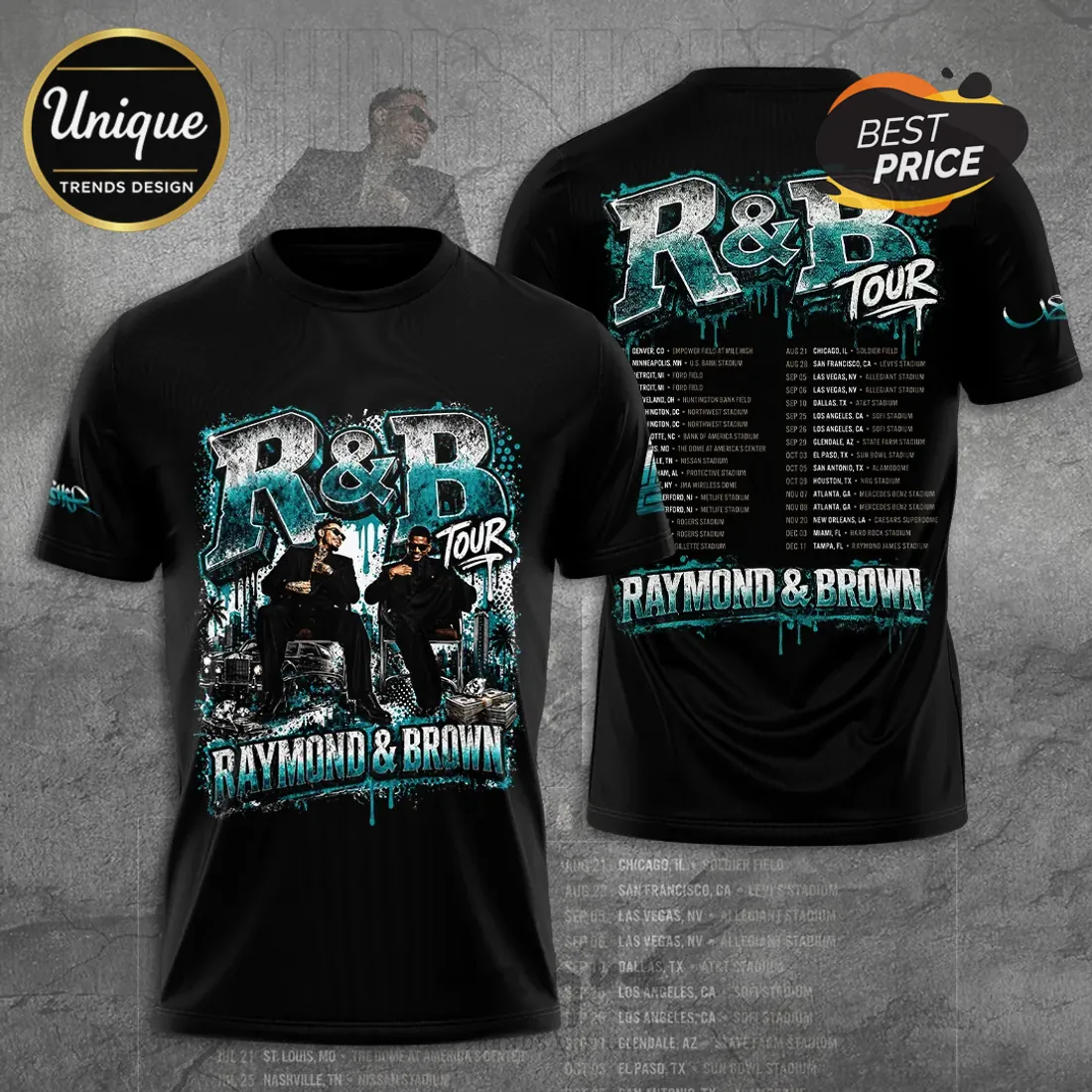 Usher Chris Brown R&B Tour Raymond & Brown Graphic T-Shirt Usher Chris Brown R&B Tour Raymond & Brown Graphic T-Shirt