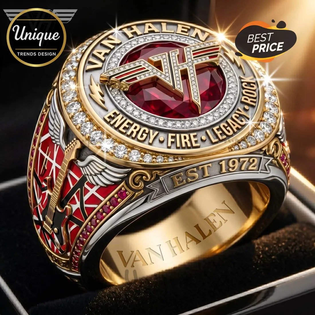 Van Halen Commemorative Legacy Rock Band Premium Diamond Ruby Ring Van Halen Commemorative Legacy Rock Band Premium Diamond Ruby Ring