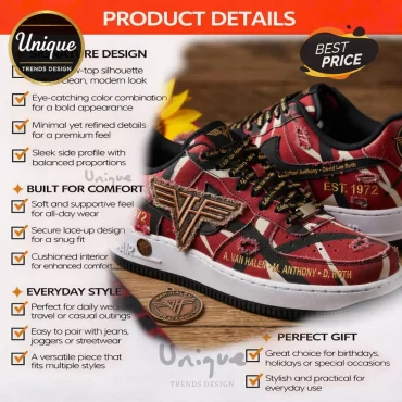 Van Halen EST 1972 Custom Air Force 1 Rock Band Tribute Sneakers
