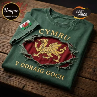 Wales Red Dragon Distressed Green Premium T-Shirt