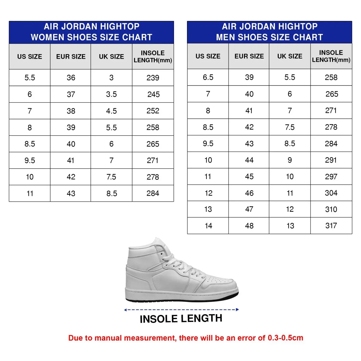 Air Jordan Hightop Sneaker Sizing Chart for Men and Women - UniqueTrendsDesign