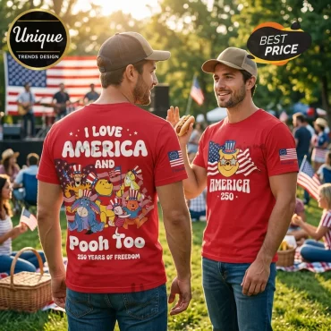 America 250 Years Freedom Pooh & Friends Patriotic Graphic T-Shirt