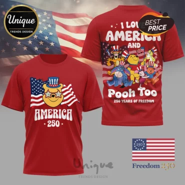 America 250 Years Freedom Pooh & Friends Patriotic Graphic T-Shirt
