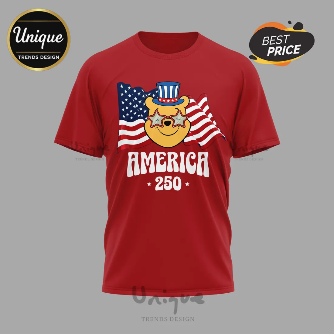 America 250 Years Freedom Pooh & Friends Patriotic Graphic T-Shirt America 250 Years Freedom Pooh & Friends Patriotic Graphic T-Shirt
