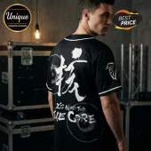 Black baseball jersey with white Japanese kanji and XG WORLD TOUR THE CORE text on back!