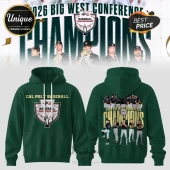 Green Cal Poly Baseball 2026 Big West Conference Champions hoodie with team photo print and championship trophy emblem!