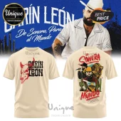 Cream t-shirt with Carin Leon graphic featuring a cow skull front and singer lion desert back print!