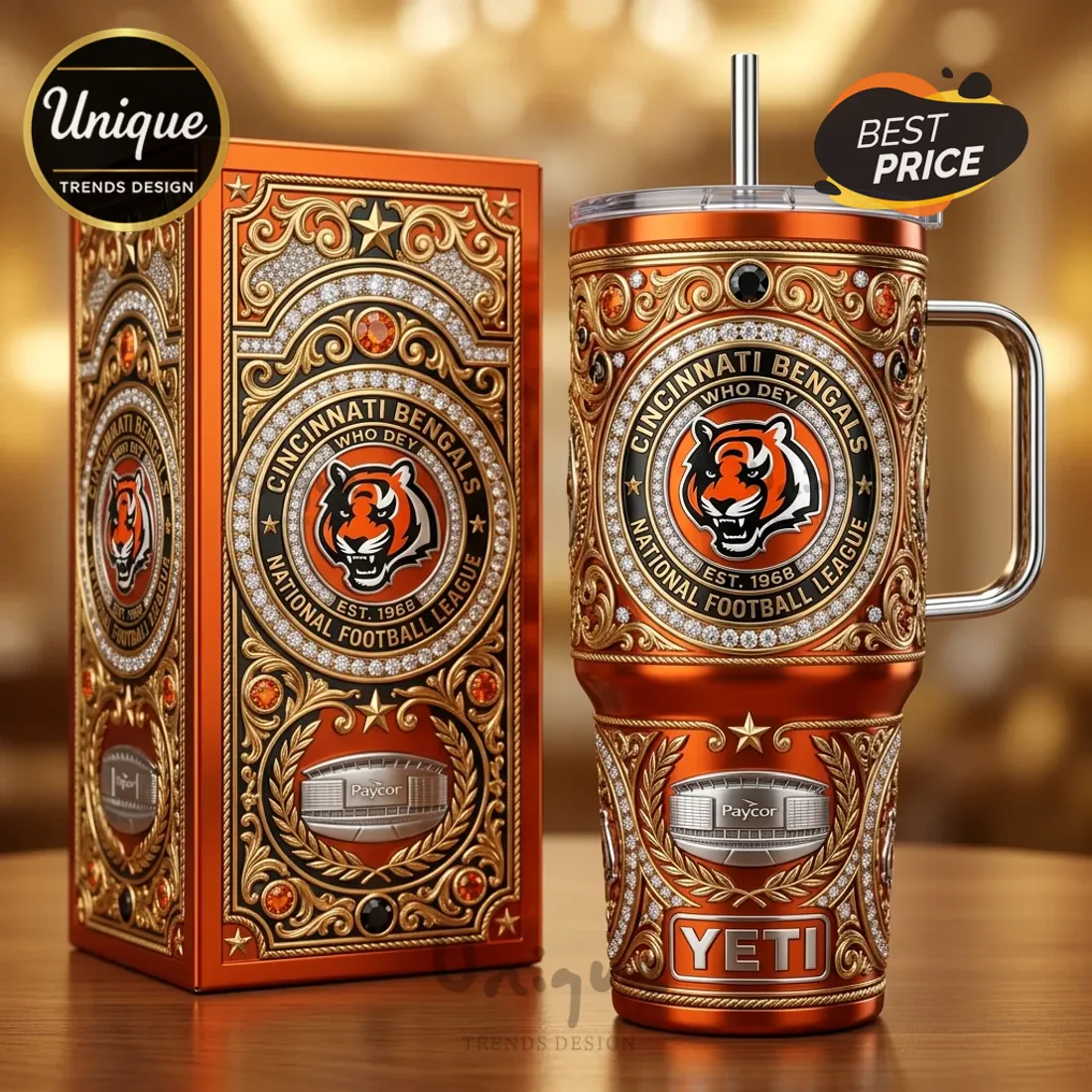 Cincinnati Bengals YETI Luxury Gold 40oz Tumbler Cincinnati Bengals YETI Luxury Gold 40oz Tumbler
