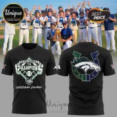 Black graphic tee with NCISAA Baseball 1A Champions 2026 Crossroads Christian logo and horse horseshoe back design!