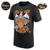 Black graphic t-shirt with Danhausen artwork, New York Knicks logo, and text reading You Are New York Knicks Uncursed!