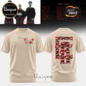 Beige t-shirt featuring Con Tus Besos text and red kiss mark graphics on front and back.!