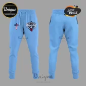Light blue jogger pants featuring NCISAA Baseball 2A Champions 2026 logo and a USA flag cross icon!