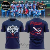 Navy blue baseball tee with NCISAA 2A Champions 2026 text and Patriots logo graphic on back!