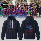 Navy blue unisex hoodie with FC Barcelona crest and El Nostre Cami Present i Futur text in gold and red!