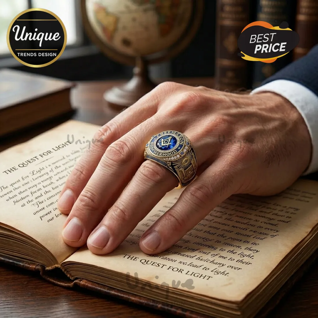 Freemason Brotherhood Est. 1717 Gold Masonic Ring Freemason Brotherhood Est. 1717 Gold Masonic Ring