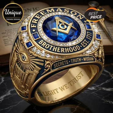 Freemason Brotherhood Est. 1717 Gold Masonic Ring