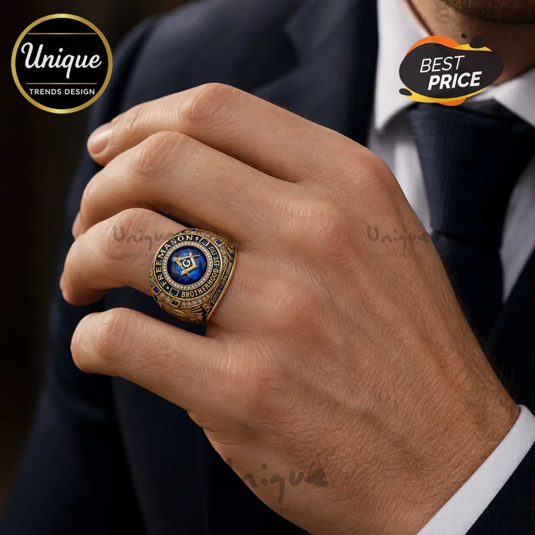 Freemason Brotherhood Est. 1717 Gold Masonic Ring Freemason Brotherhood Est. 1717 Gold Masonic Ring