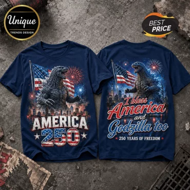 Godzilla x America 250 Years of Freedom Patriotic Navy T-Shirt