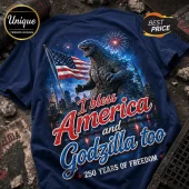 Godzilla x America 250 Years of Freedom Patriotic Navy T-Shirt