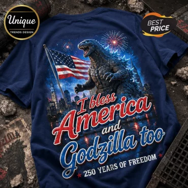 Godzilla x America 250 Years of Freedom Patriotic Navy T-Shirt